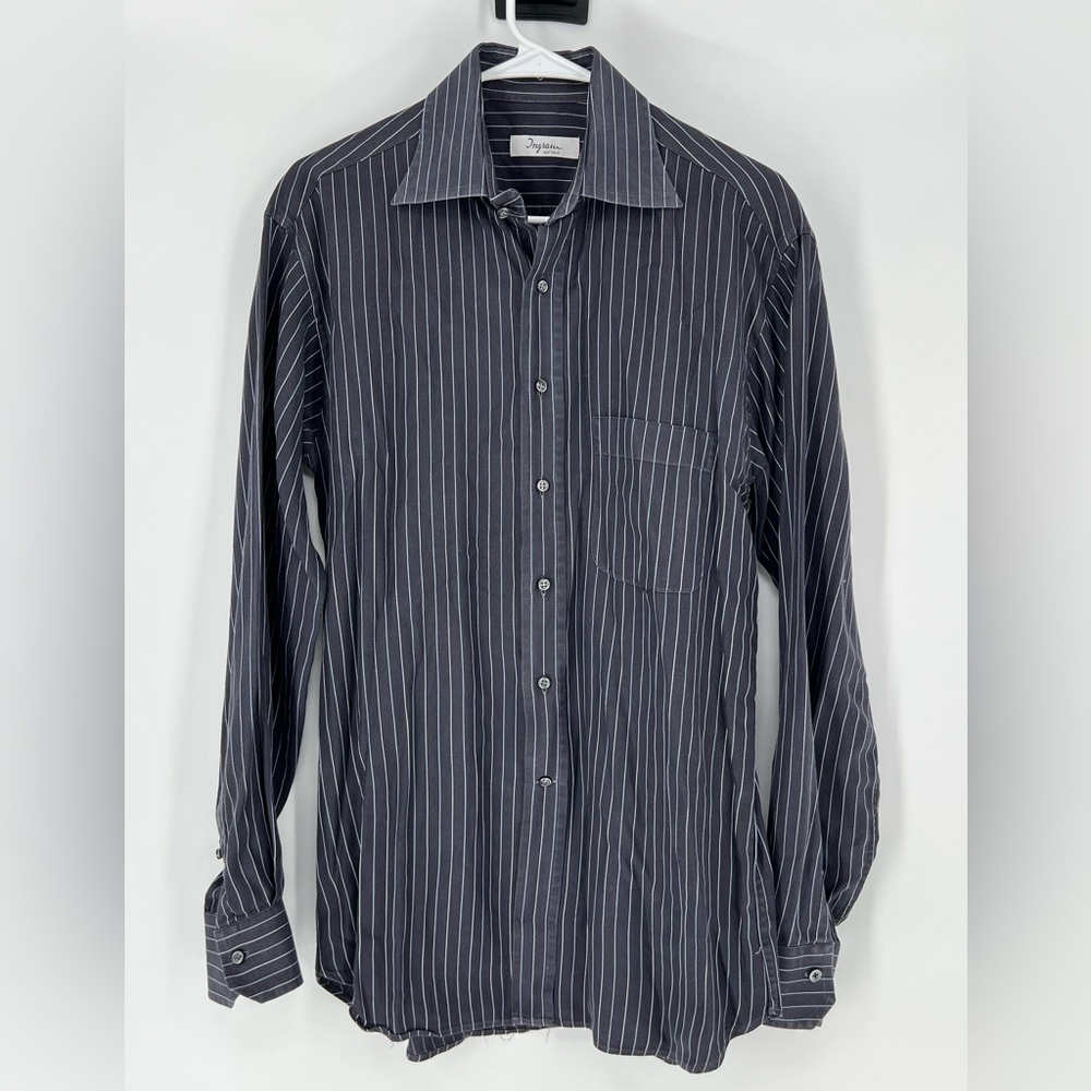 INGRAM ITALIAN TAILORING CLASSIC PIN STRIPE BUTTON‎ DOWN BLACK SHIRT